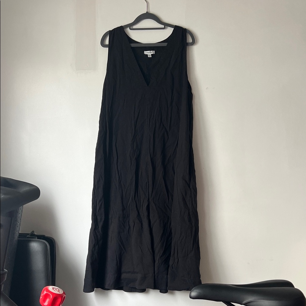 Nordstrom Elegant Black Linen Blend Midi Dress w/ PocketsLittle Black Dress XL